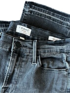 FRAME Le High Straight Jeans Size 25 Black Raw Hem High Rise Denim